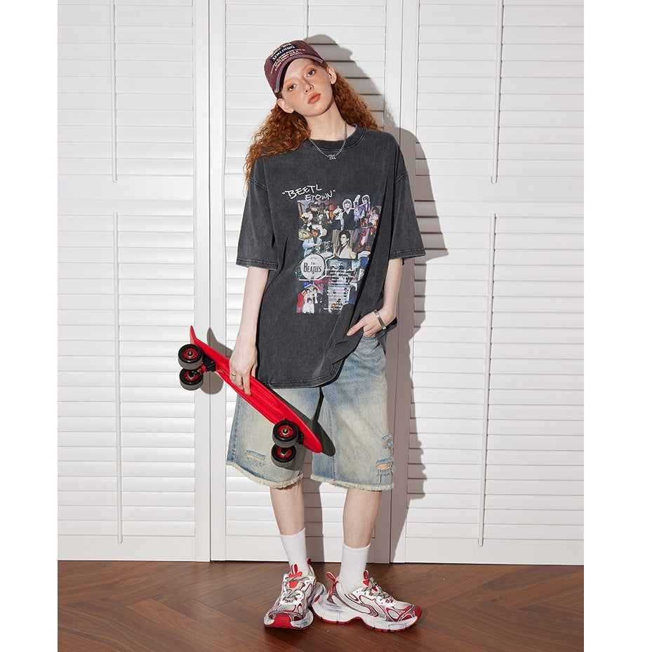 Musician Print Wash Loose T-shirt BT7013