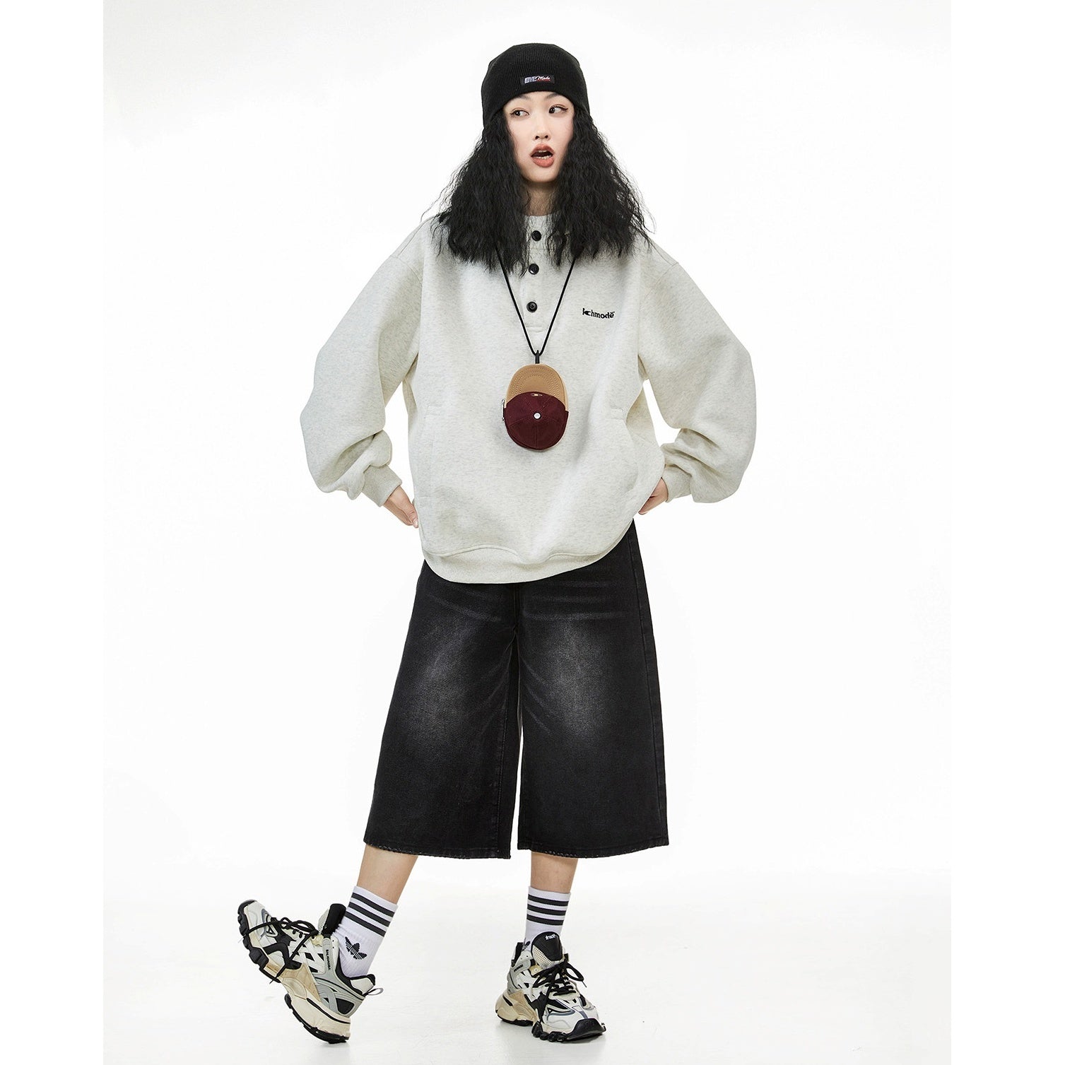 Half-Button Hooded Sweat Pullover IC9010