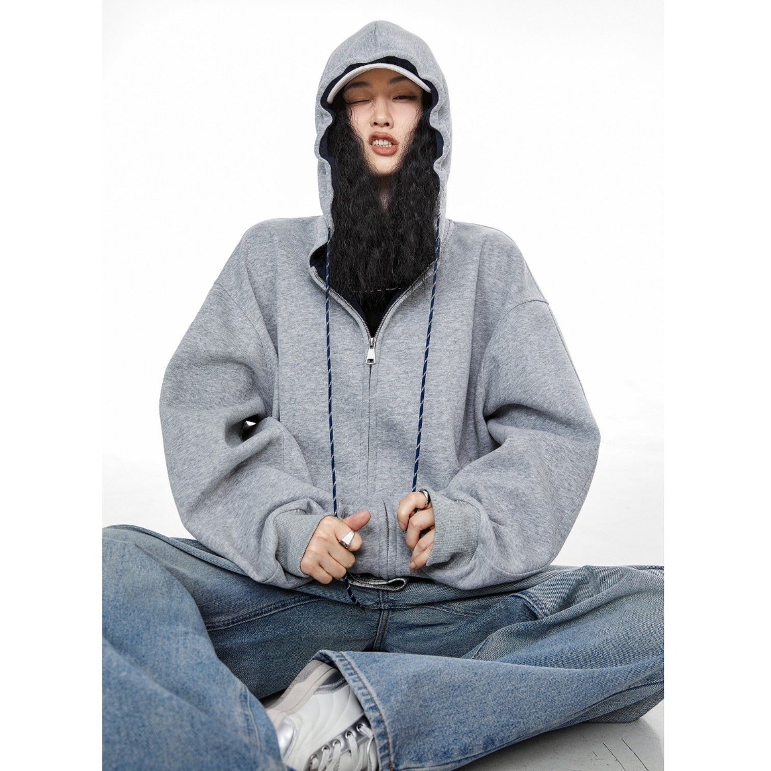 Contrast Color Hooded Sweat Jacket IC9008