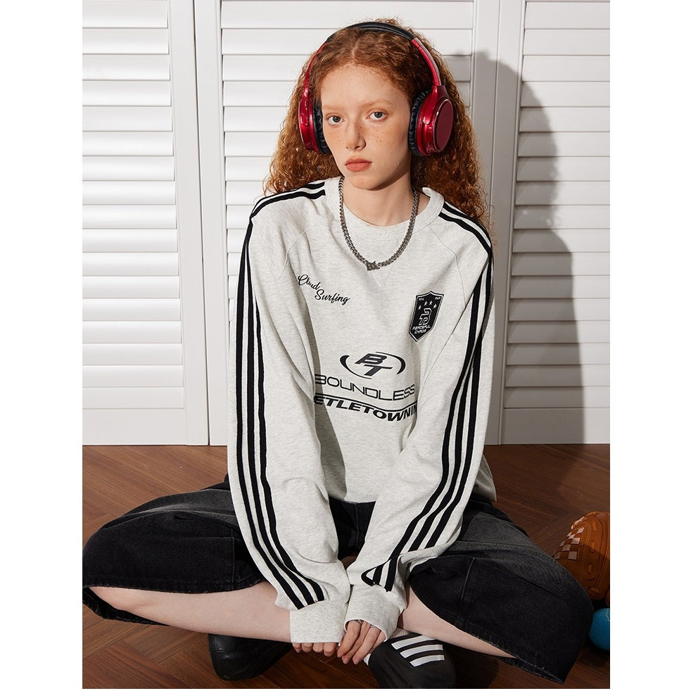 Sports Embroidery Crew Neck Loose Pullover BT7029