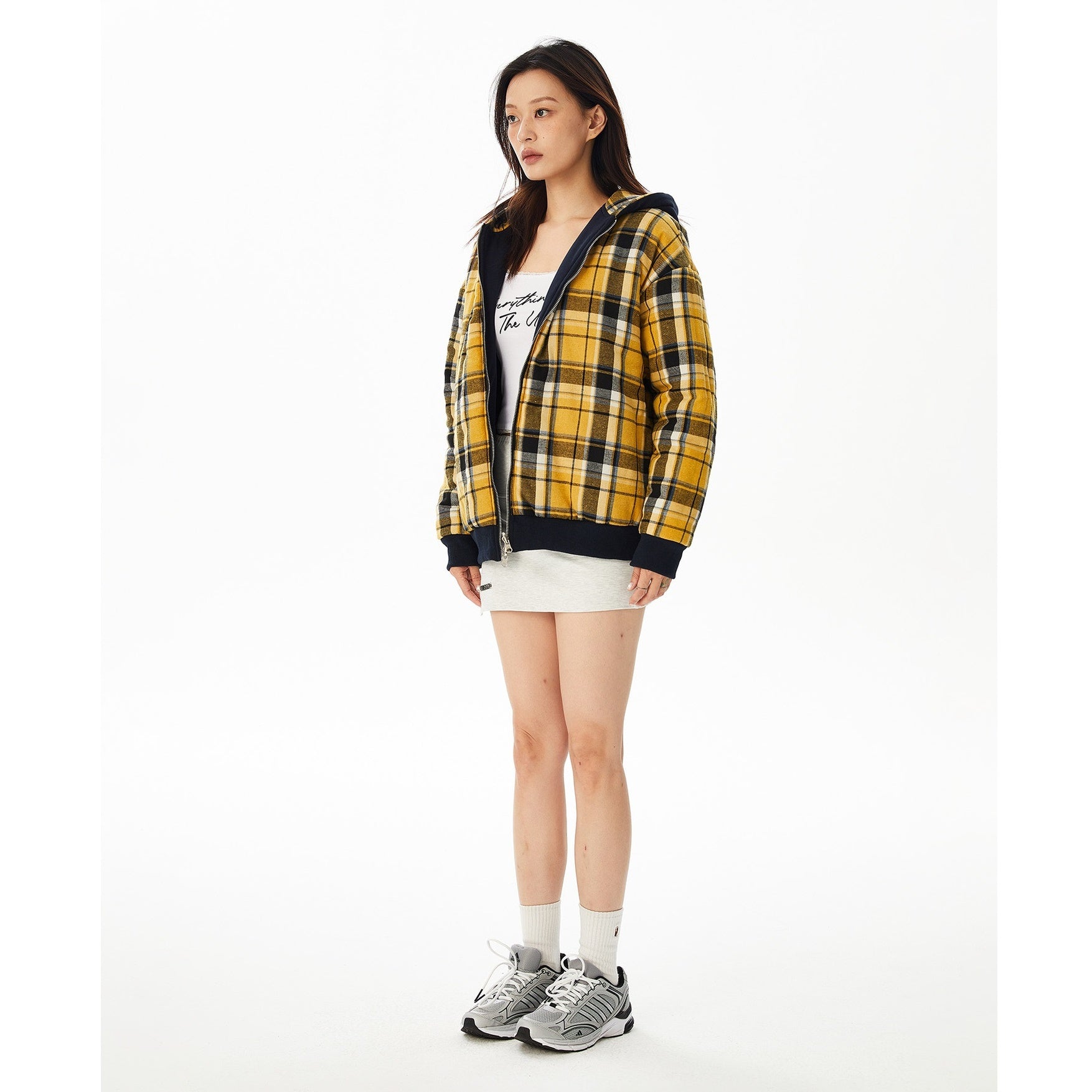 Reversible Plaid Hooded Zipper Jacket MW9732