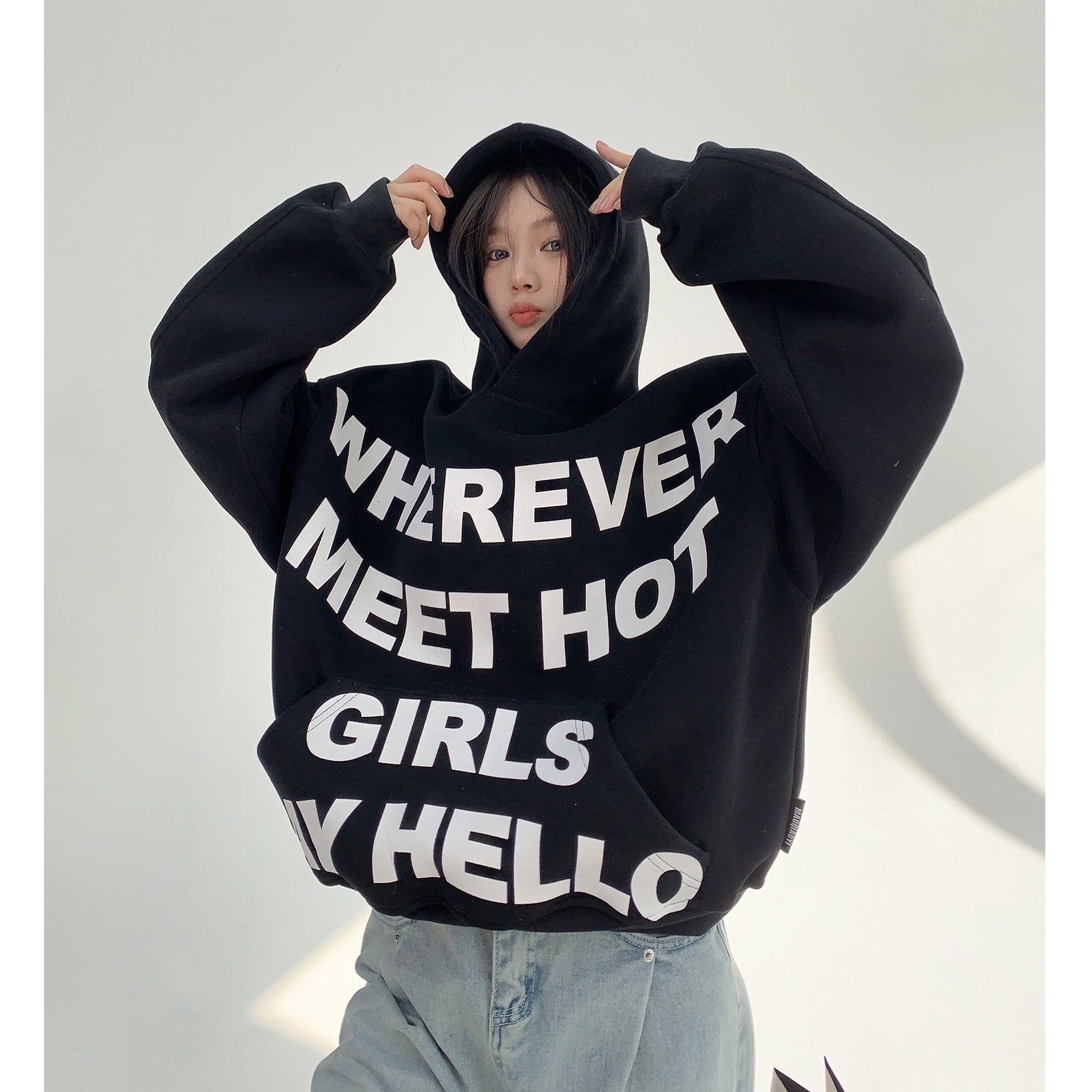 Letter Print Oversize Pullover Hoodie MW9826