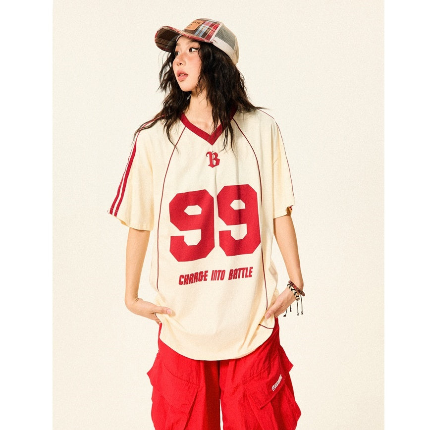 V-Neck Soccer Uniform Style Casual T-Shirt YS7002