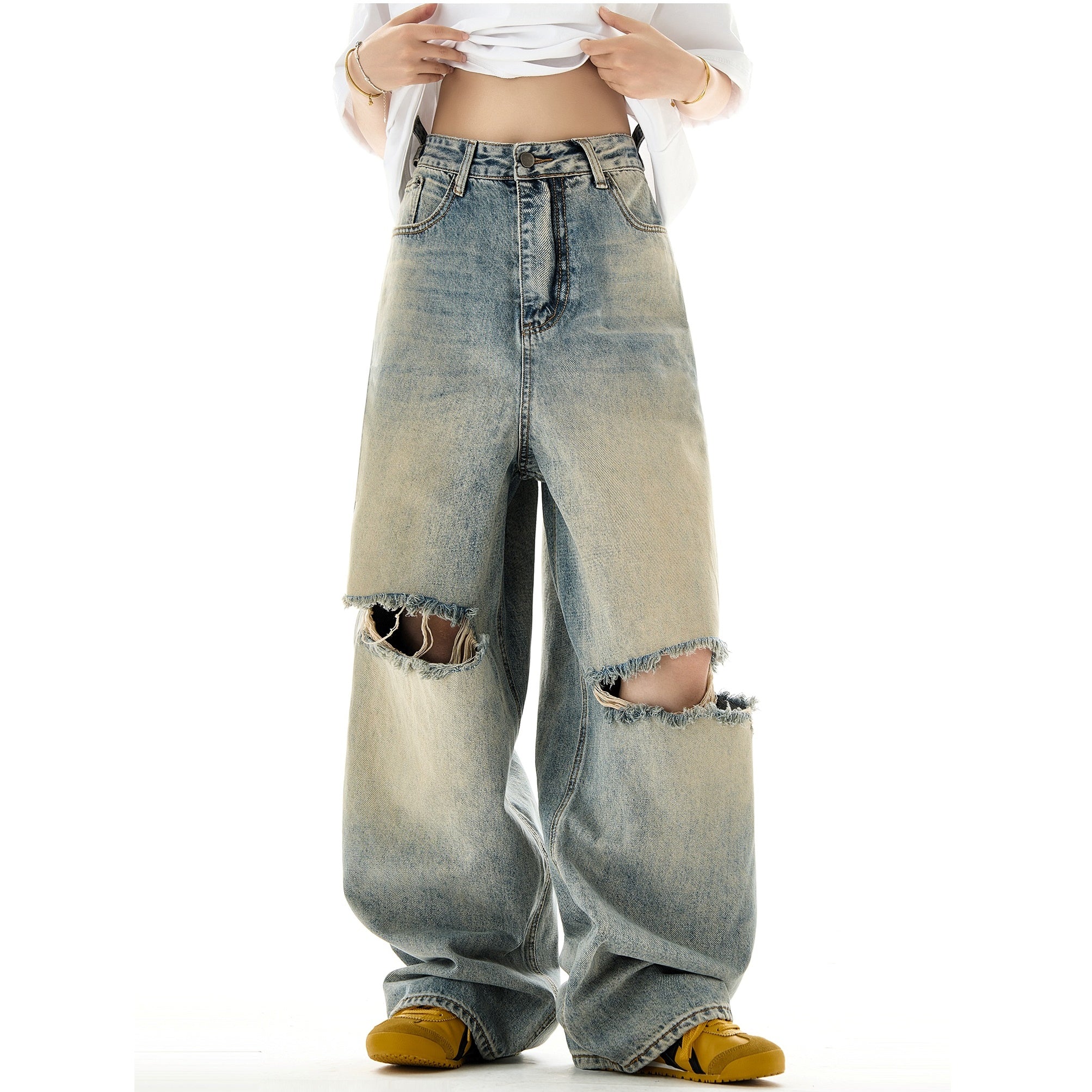 Ripped Vintage Wash Loose Jeans HG7096