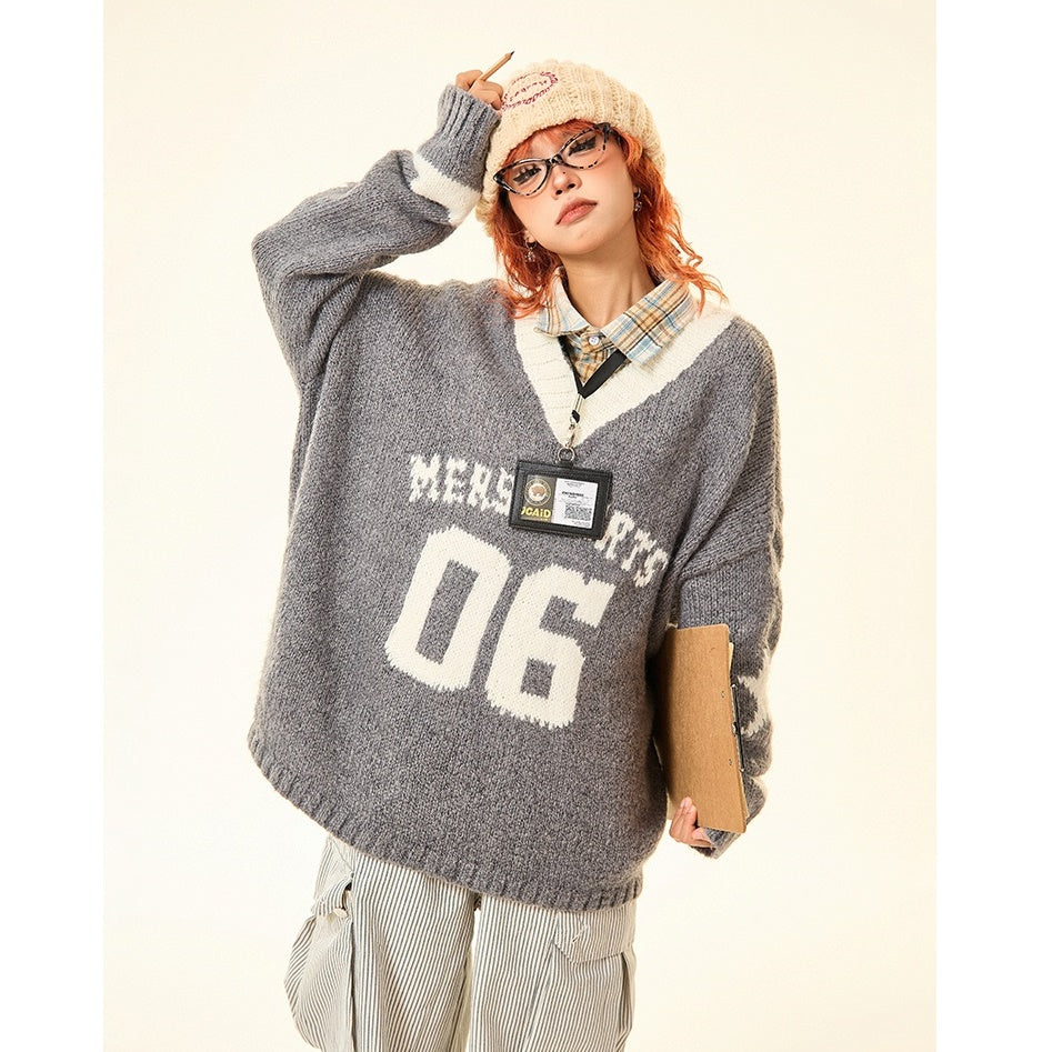 Vintage College Style Monogram Embroidered Sweater MW9428