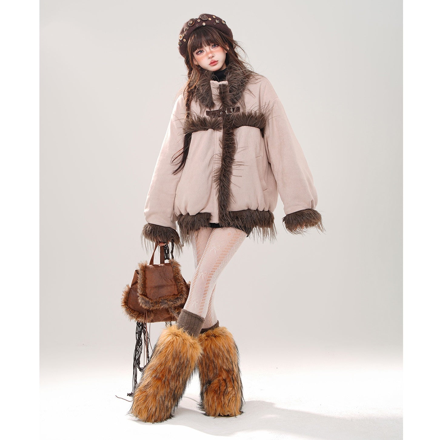 Fur Plush Stand Collar Jacket KK2020