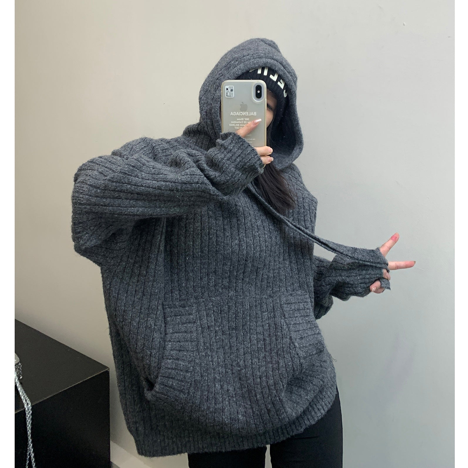 Lib Knitted Hooded Pullover Sweater MW9790