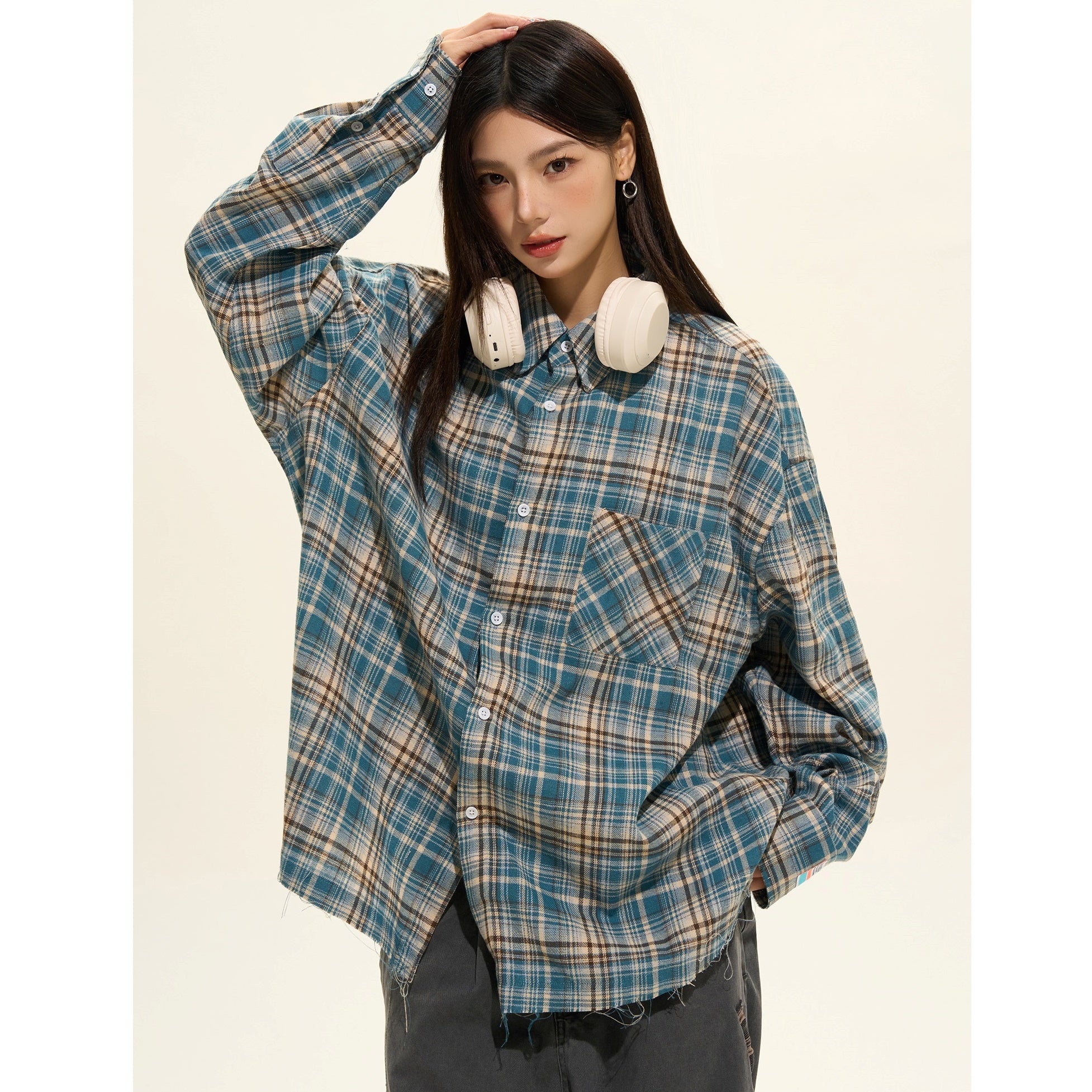 Vintage Brushed Plaid Long Sleeve Shirt MW9379