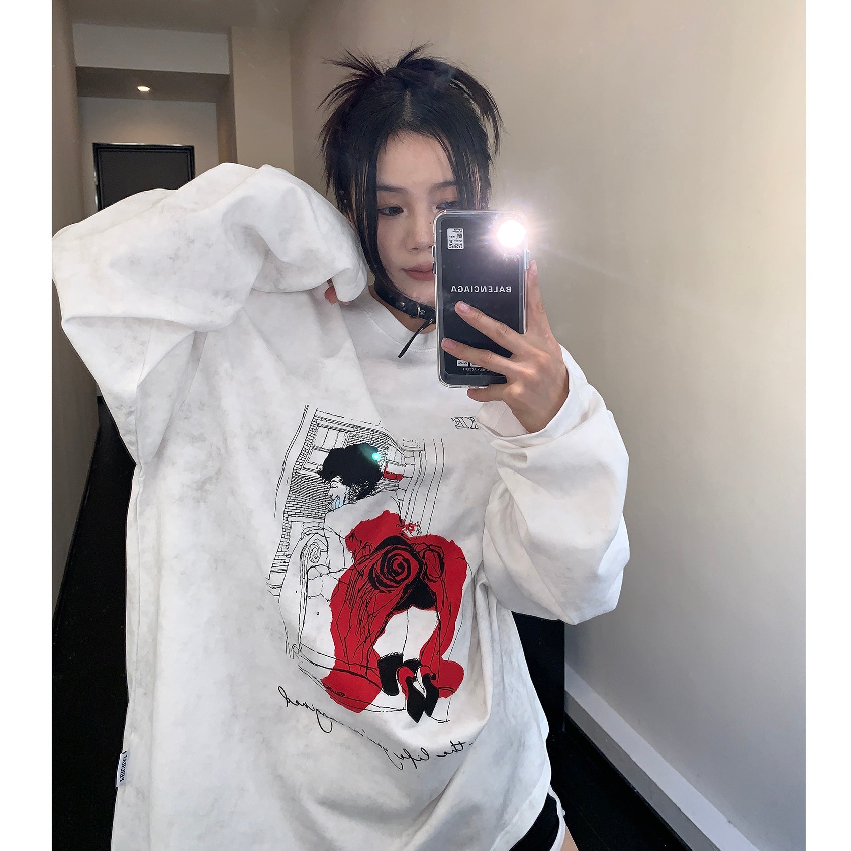 Oversize Graphic Print Long-sleeved T-shirt MW9454