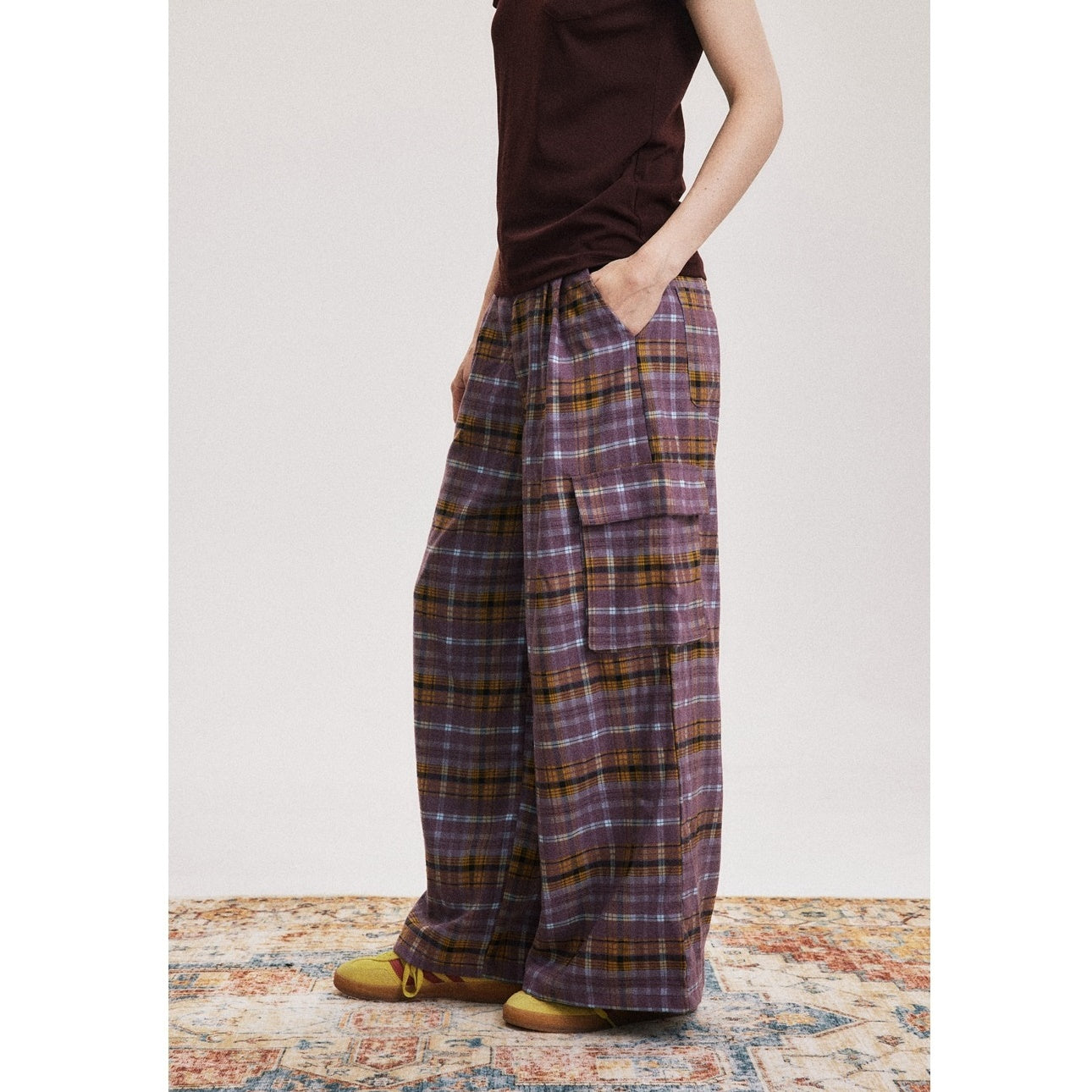 Loose Straight Plaid Casual Cargo Pants SP7008