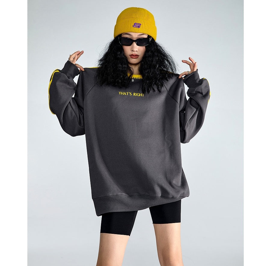 Contrasting Three Line Crew Neck Loose Sweat MW9320