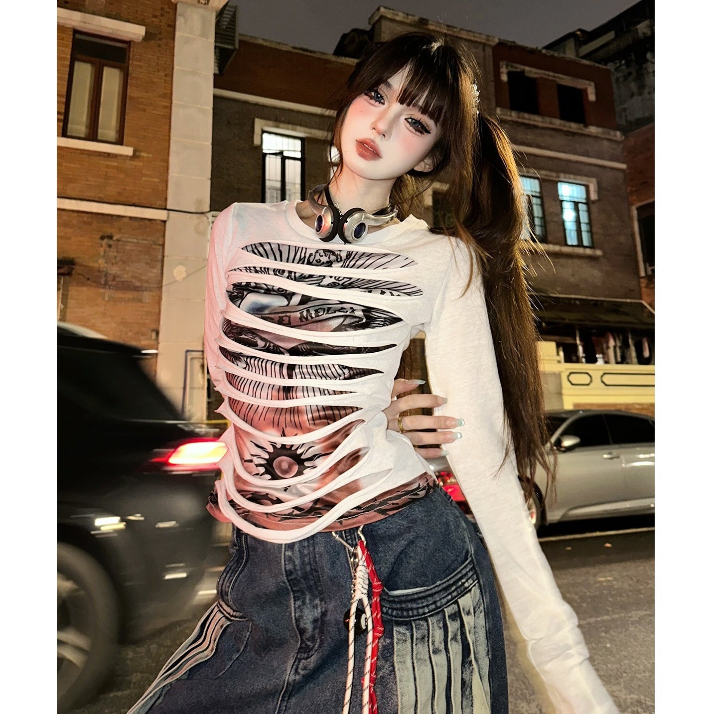 Punk Ripped Long Sleeve T-Shirt KK2025