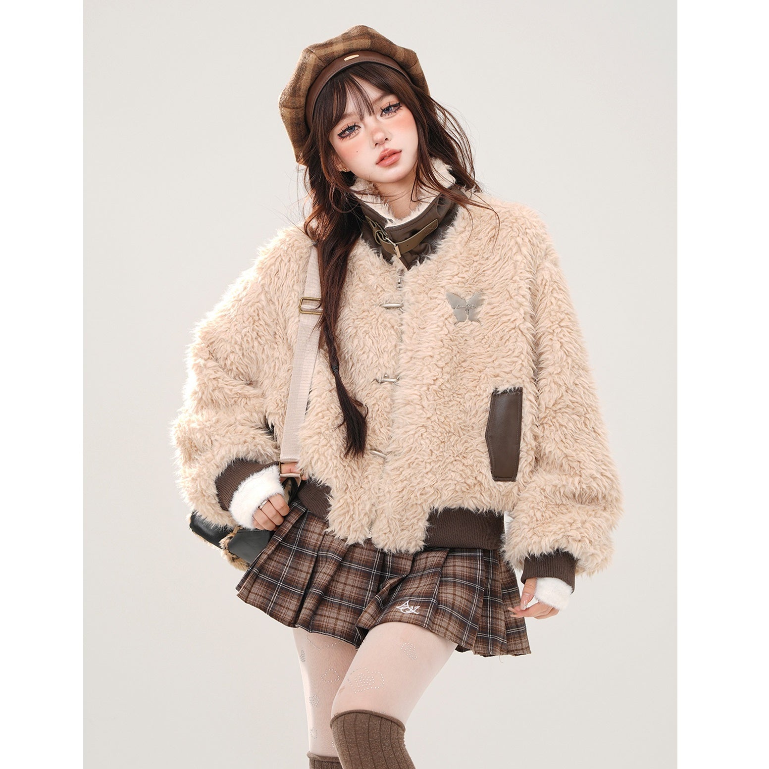 High Neck Boa Fur Short Blouson KK2021