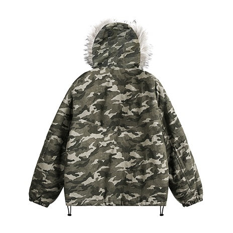 Fur Stitch Camouflage Hooded Zip Coat EZ179