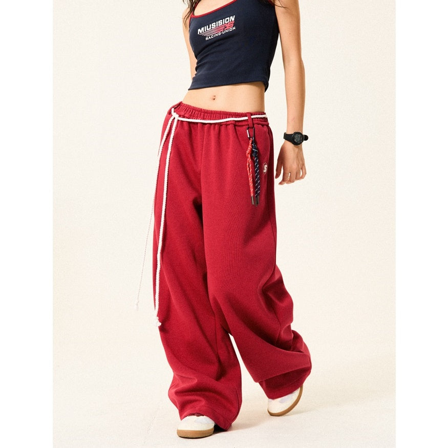 Braided Rope Loose Straight Sweatpants YS014