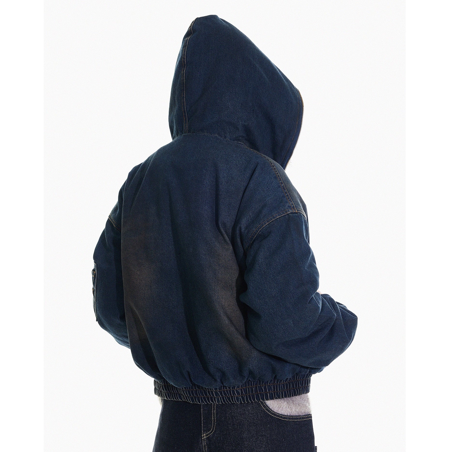 Fur Stitch Denim Hooded Quilting Jacket HG7198