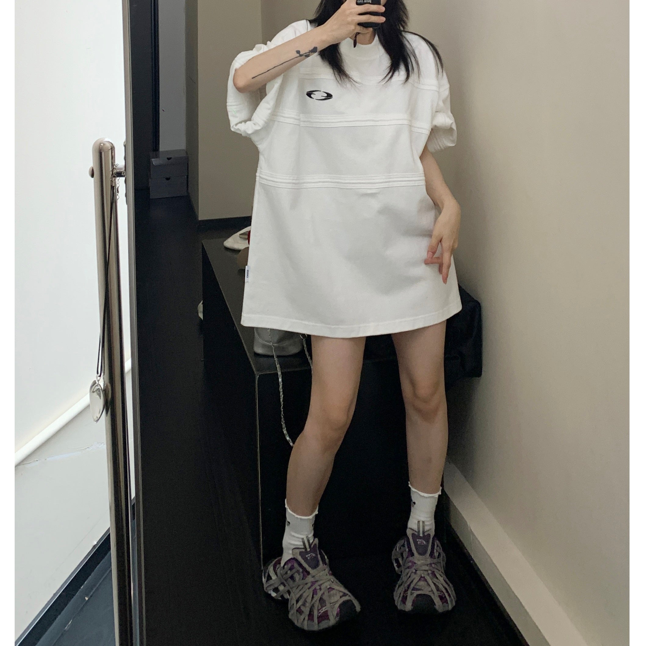 Embroidery Three-dimensional Line OverSize T-Shirt MW9189