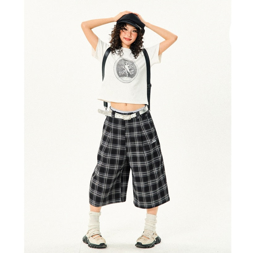 Retro Contrast Plaid Casual Cropped Pants YS7001