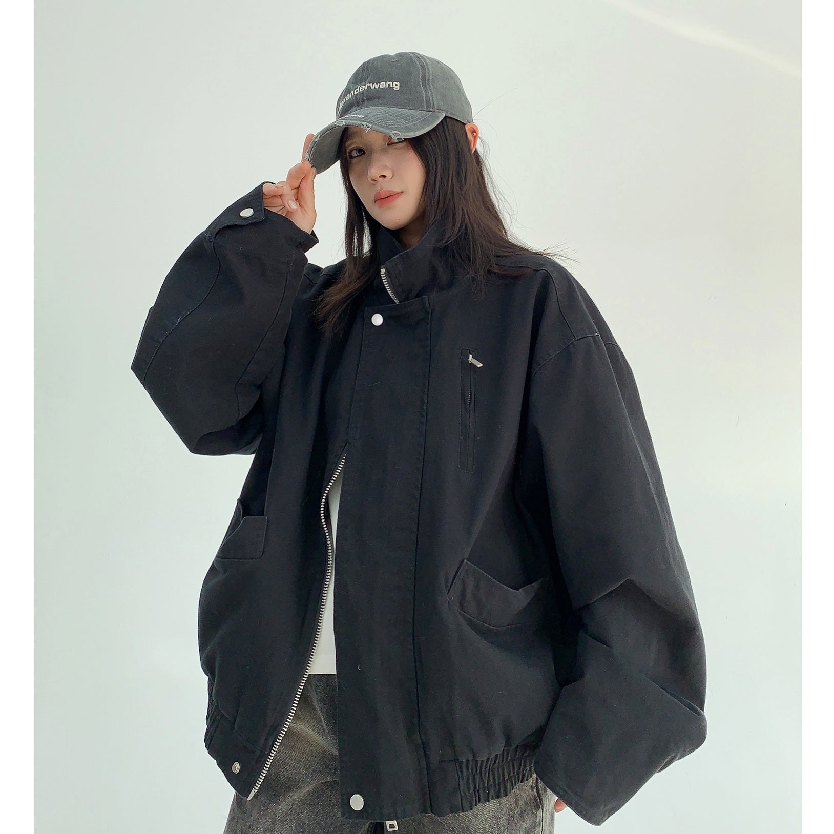 Wash Style Stand Collar Loose Blouson MW9856