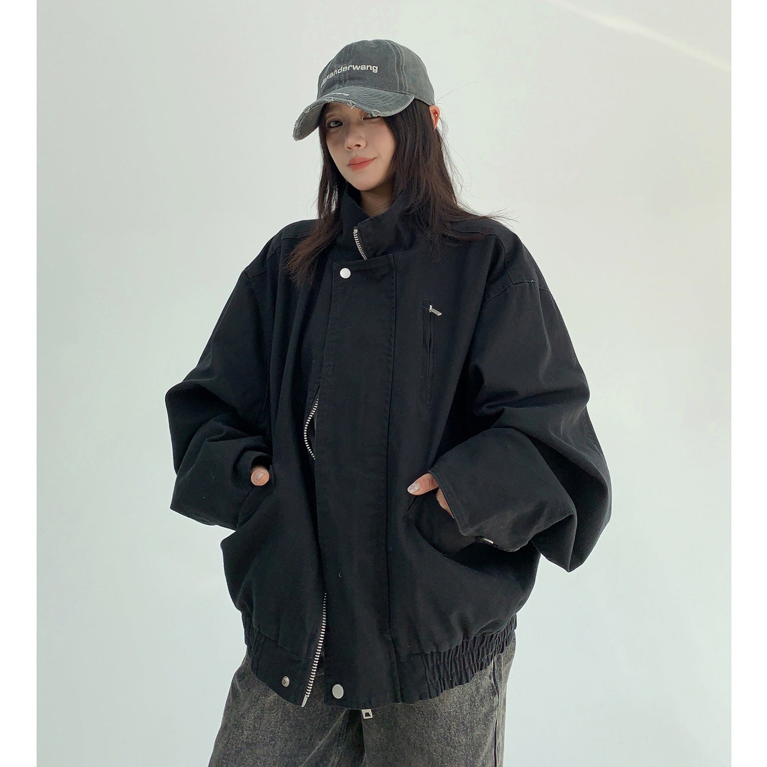 Wash Style Stand Collar Loose Blouson MW9856