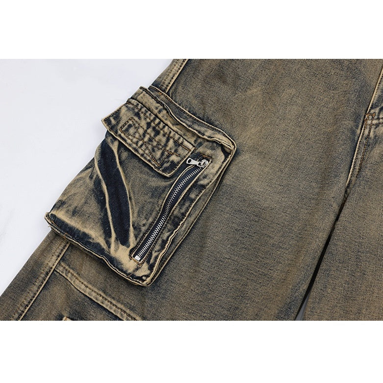 Washed Distressed Street Design Cargo Jeans MW9492