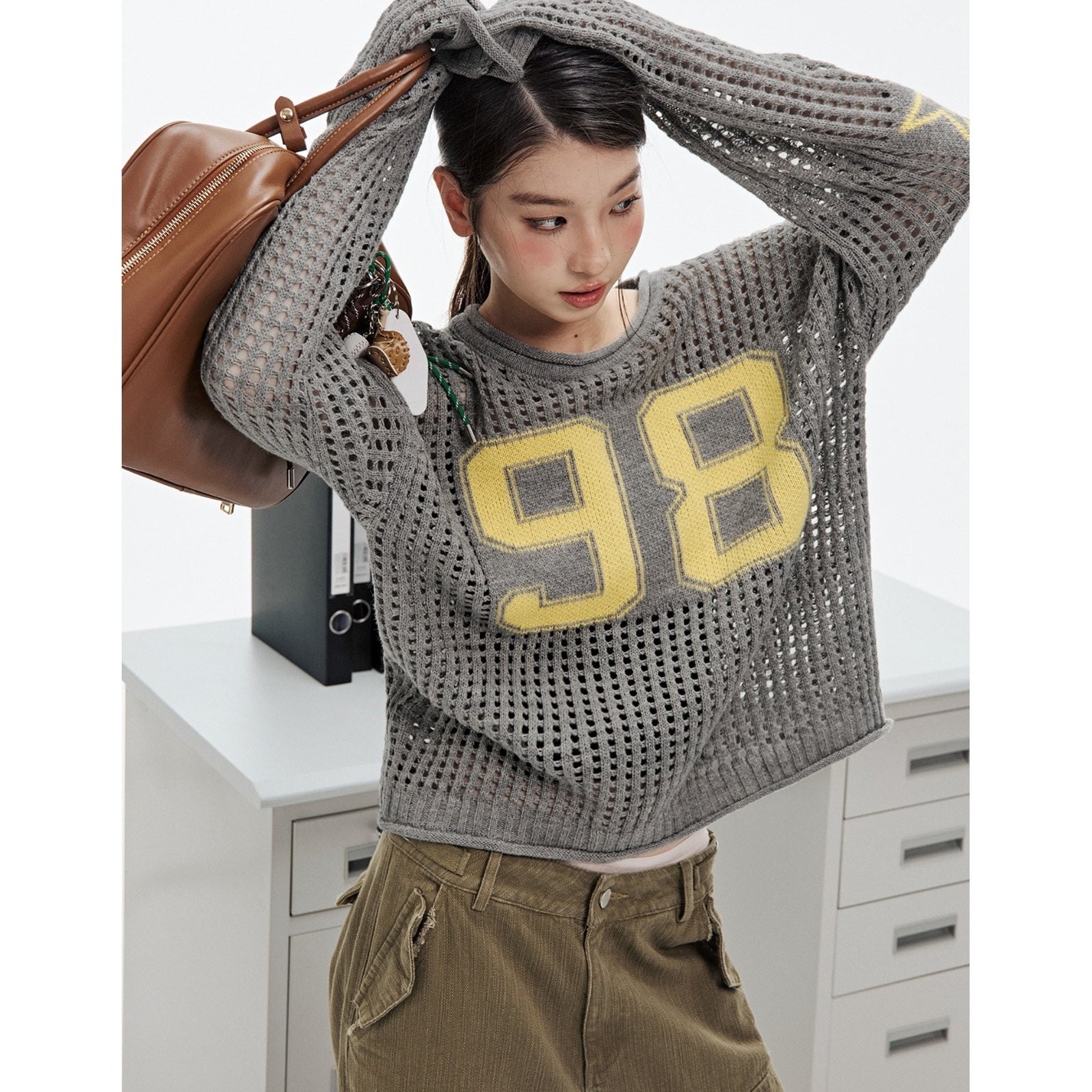 Cut-out Digital Jacquard Knit Top JN7014