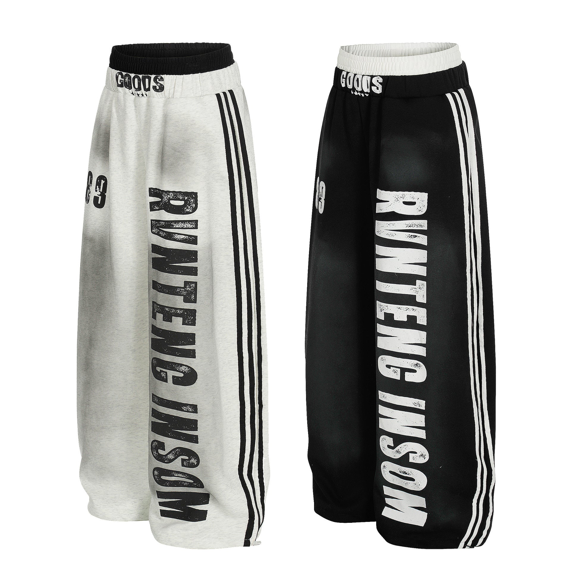 Double-waist Smuge Letter Printed Sweat Pants MW10385