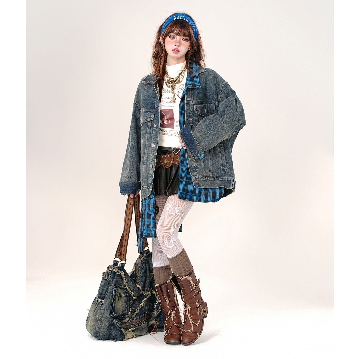 Fake Shirt Layered Loose Denim Jacket KK2006