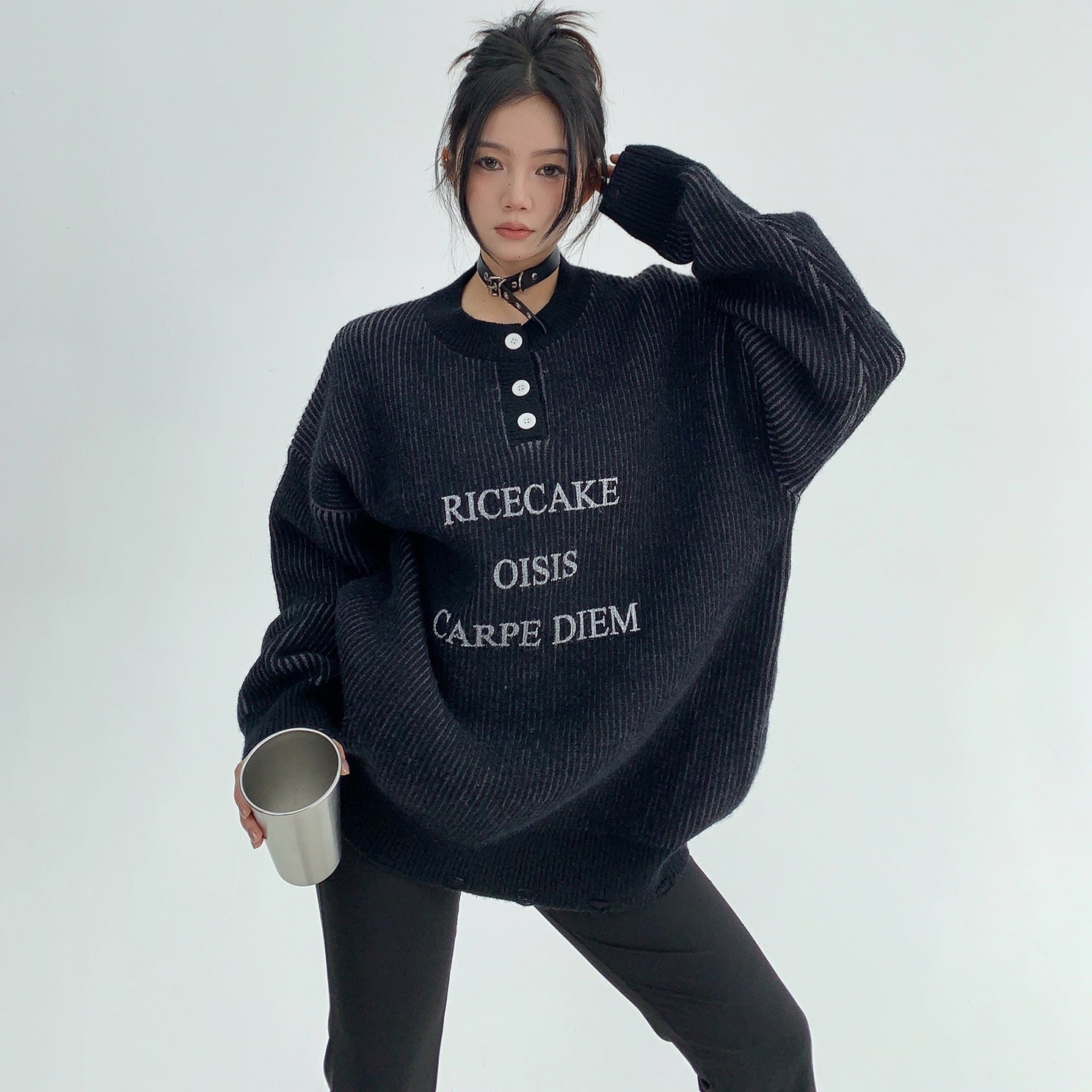 Printing Niche Thick Needle Thickened Crewneck Sweater MW9601