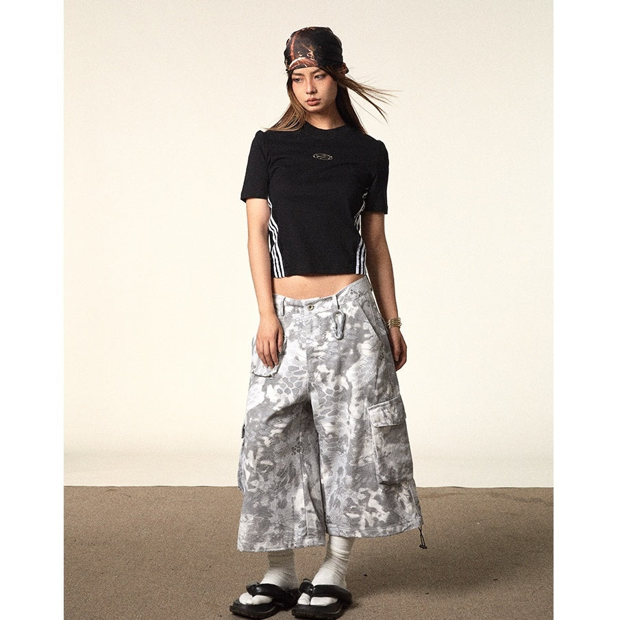 Mesh Camouflage Loose Cropped Pants BB7025