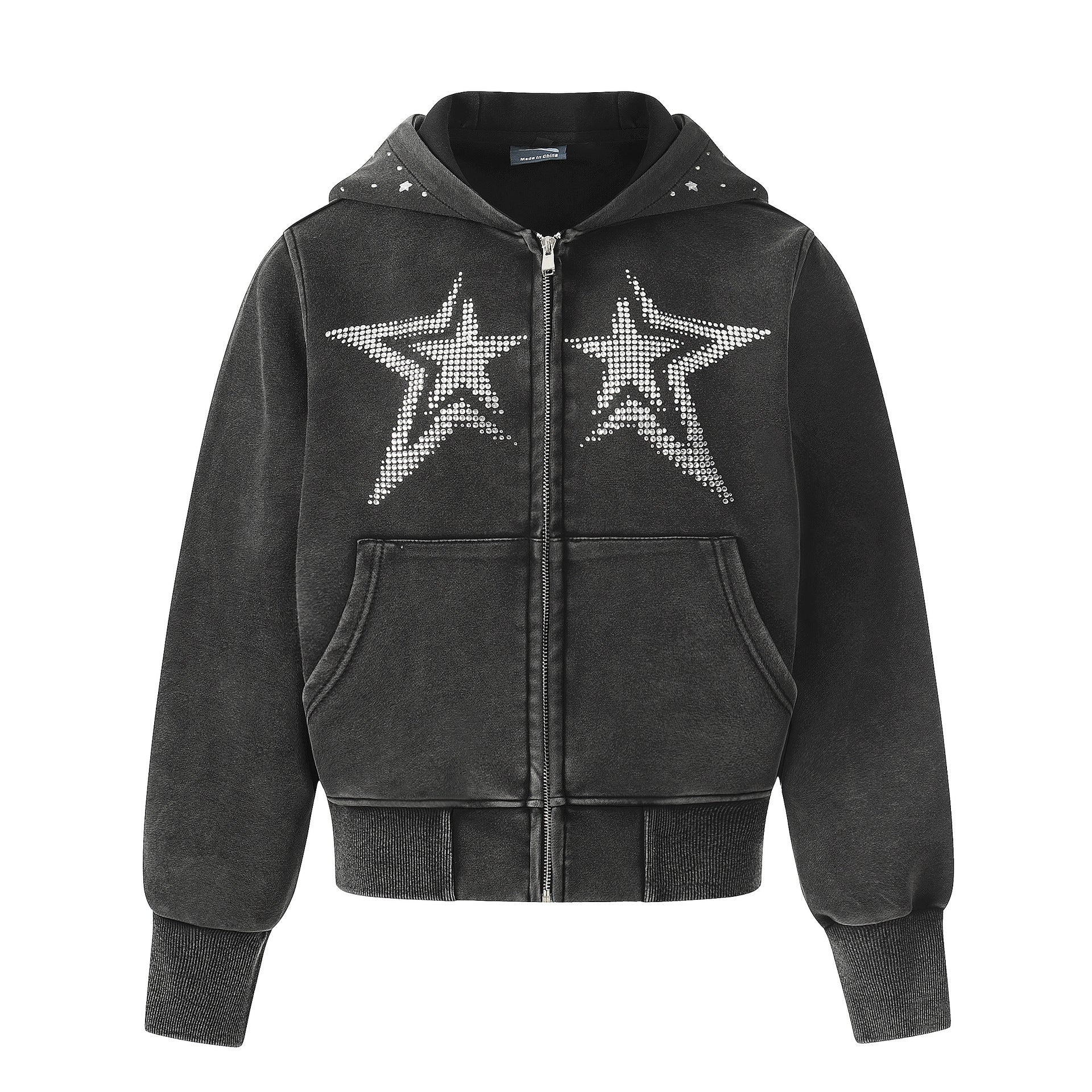 Rhinestone Star Decoration Hooded Parka MW10387