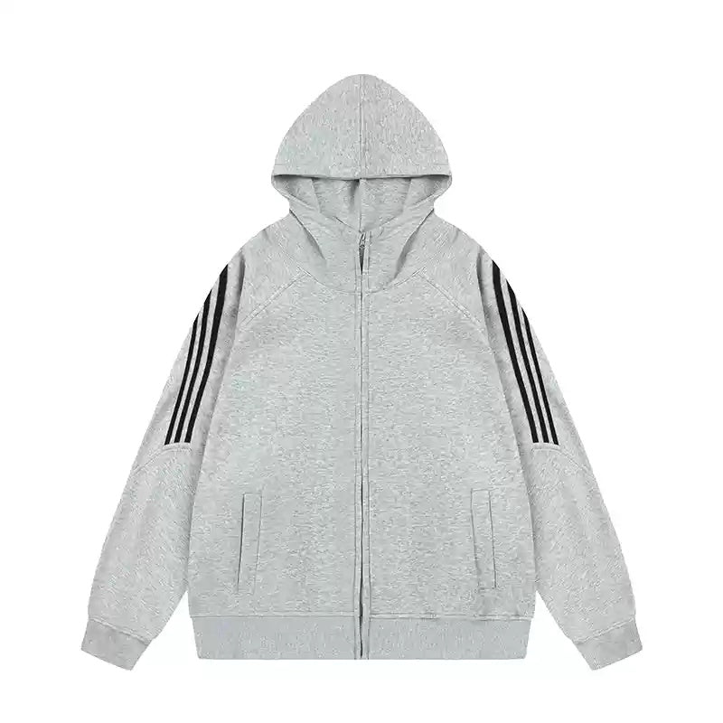 High-neck Striped ZIP-Up Hooded Parka MW9364