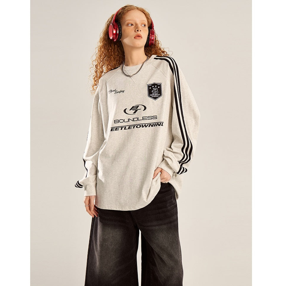 Sports Embroidery Crew Neck Loose Pullover BT7029