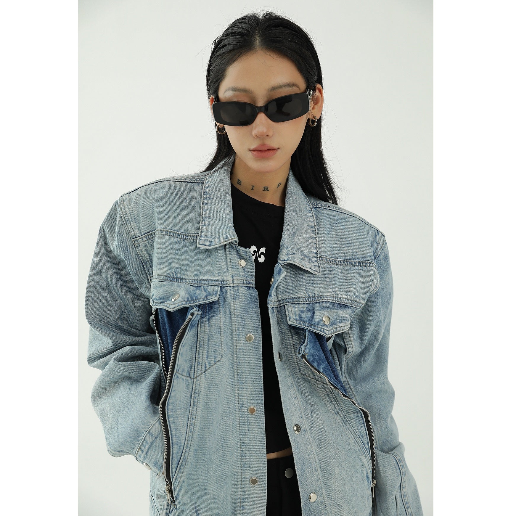 Zip Design Light Color Denim Jacket AC7069