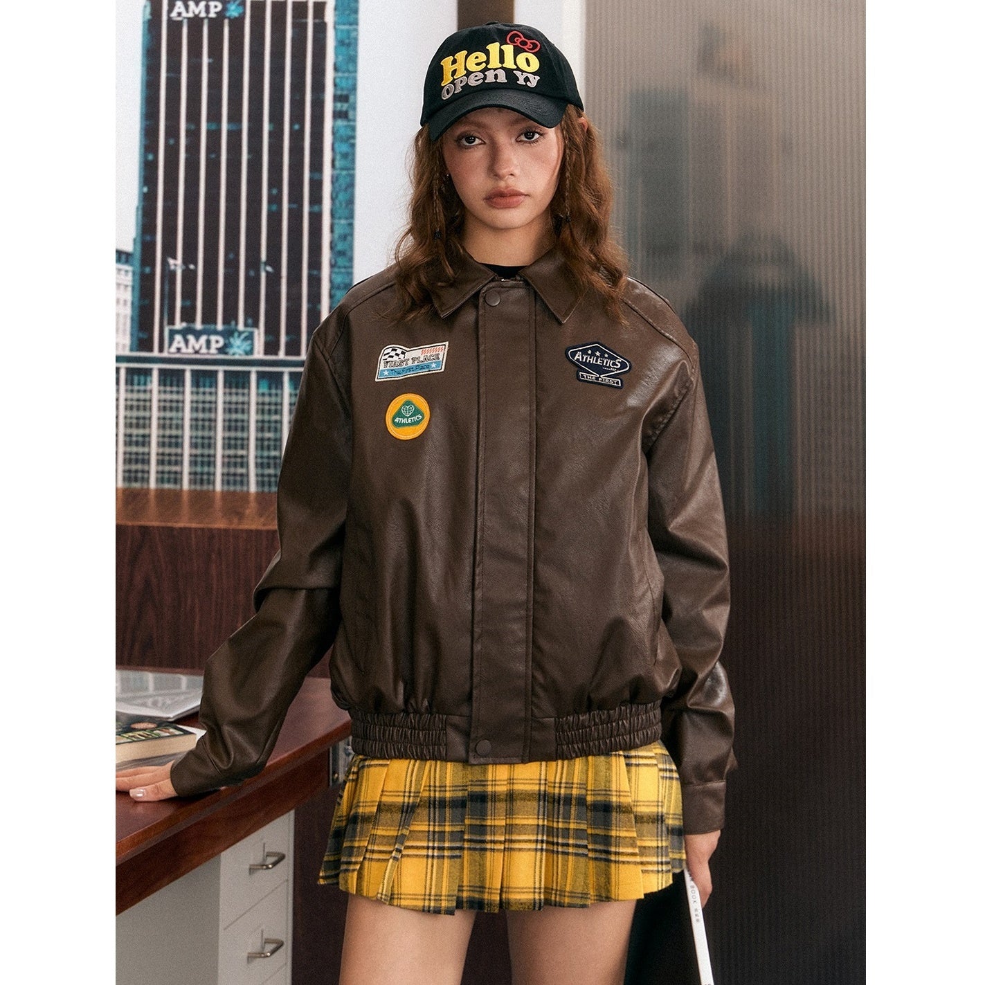 Vintage Patch PU Leather Jacket EZ138