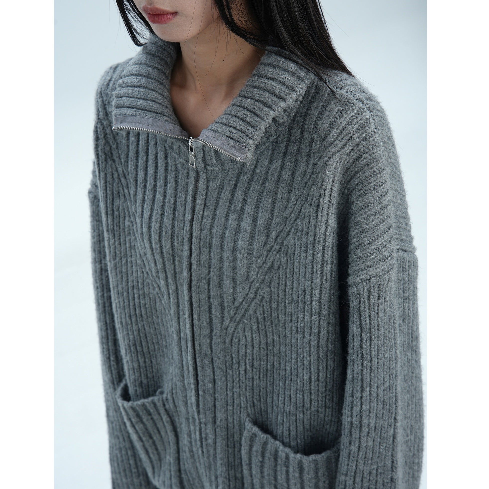 Stand Collar Zip Knitted Cardigan MW9673