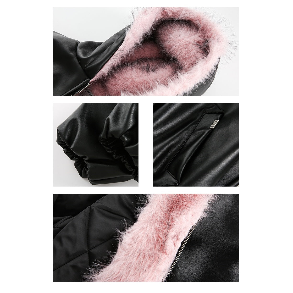 Fur Collar Hooded PU Leather Jacket MW9696