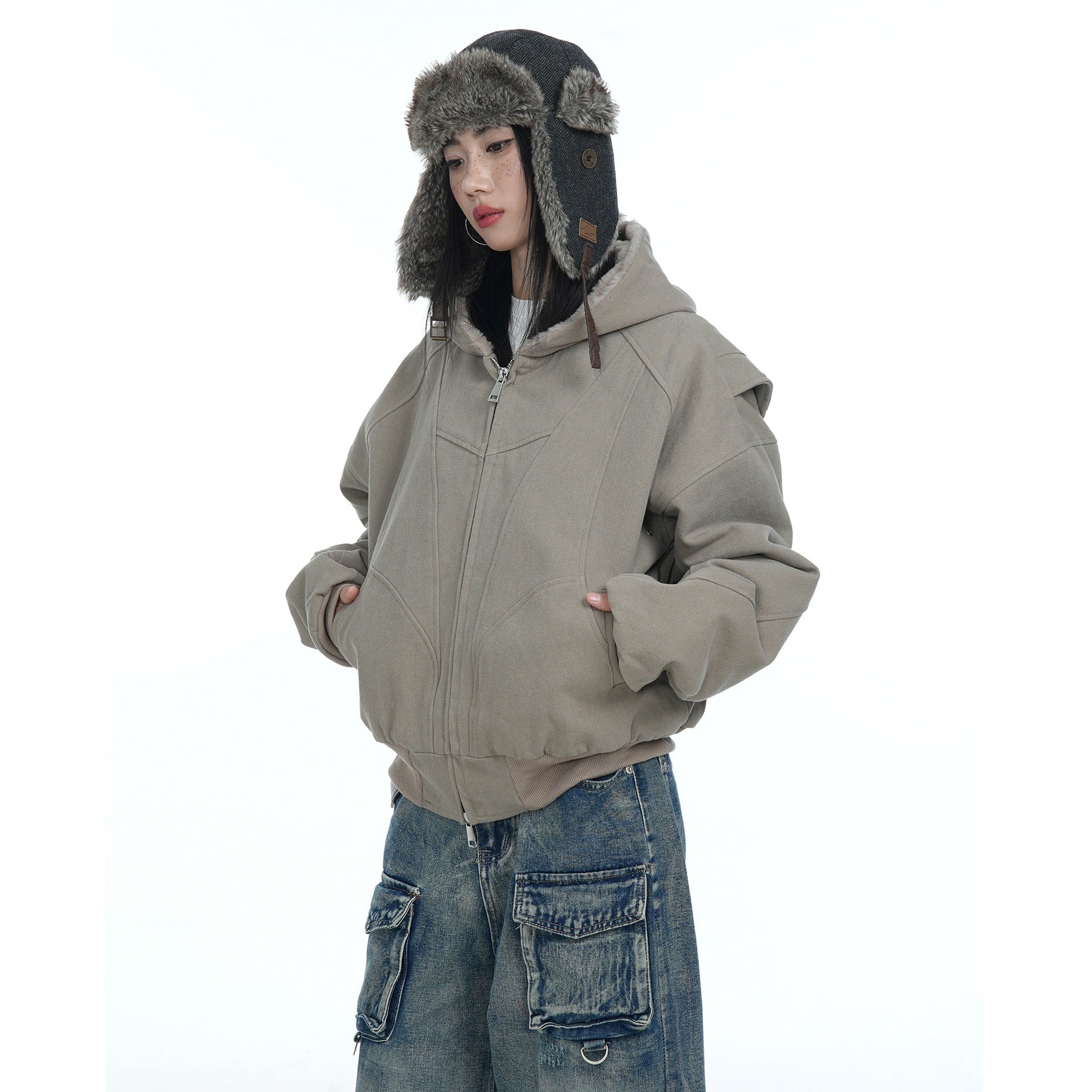 Flange Shoulder Plush Liner Hooded Parka MW9678