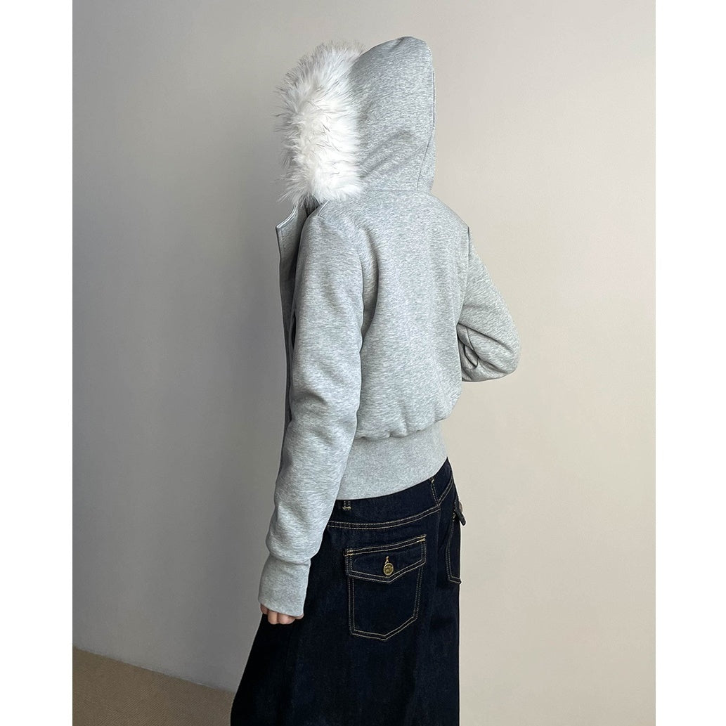 Fur Collar Short Hooded Sweat Jacket MW9763