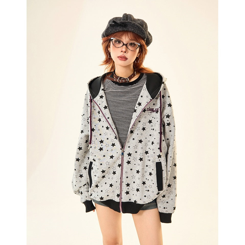 Star Full Print Zip Hooded Parka MW9531