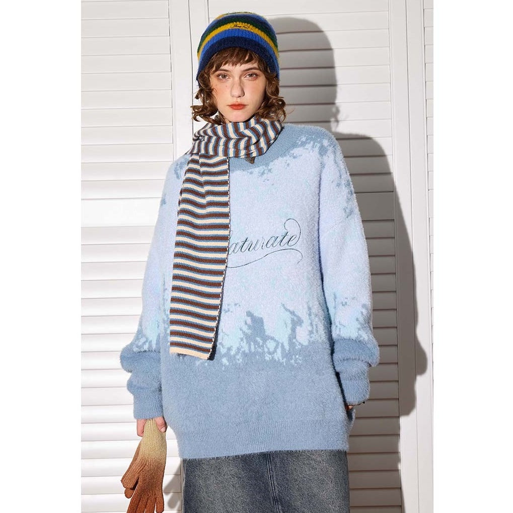 Gradient Embroidery Crew Neck Sweater BT7045