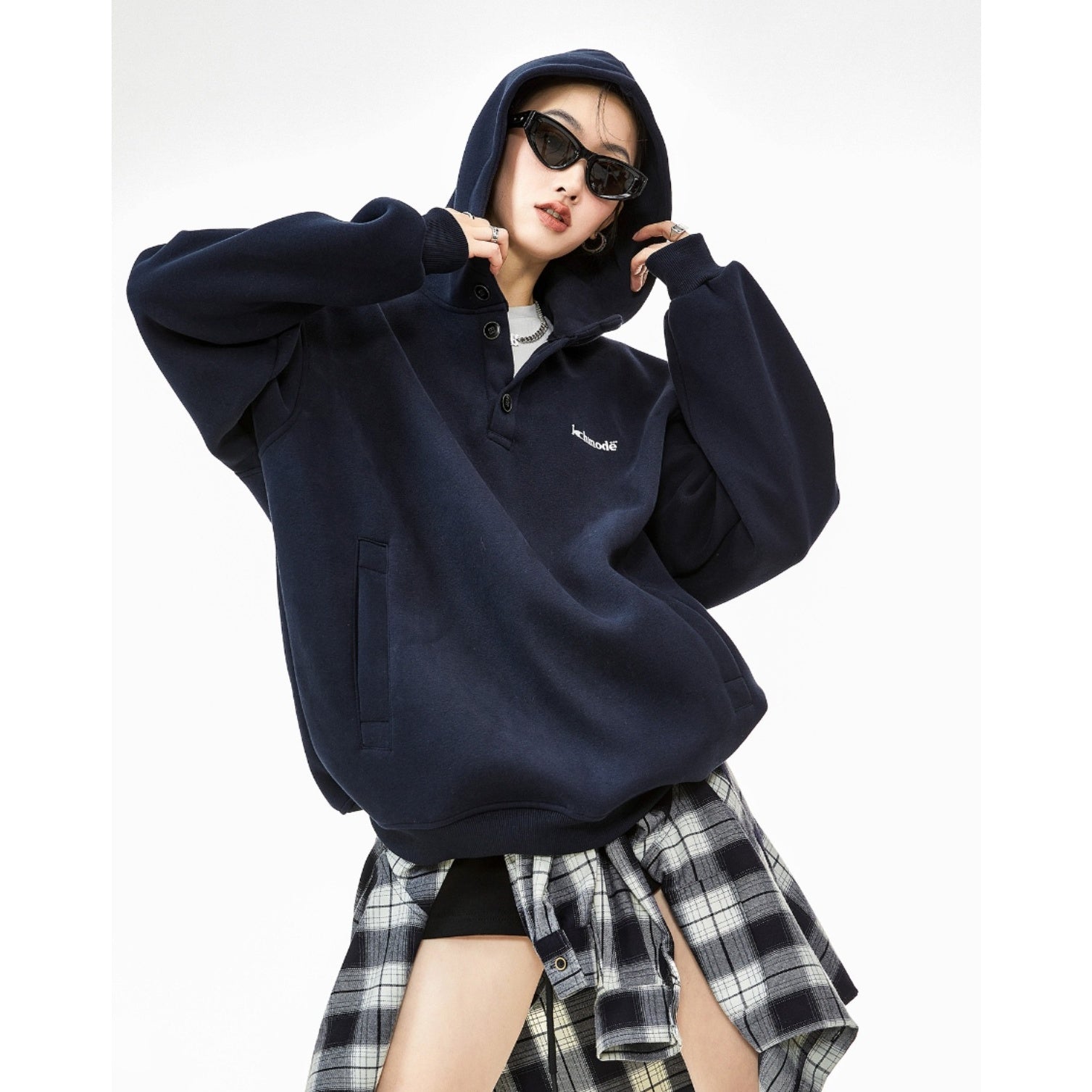 Half-Button Hooded Sweat Pullover IC9010