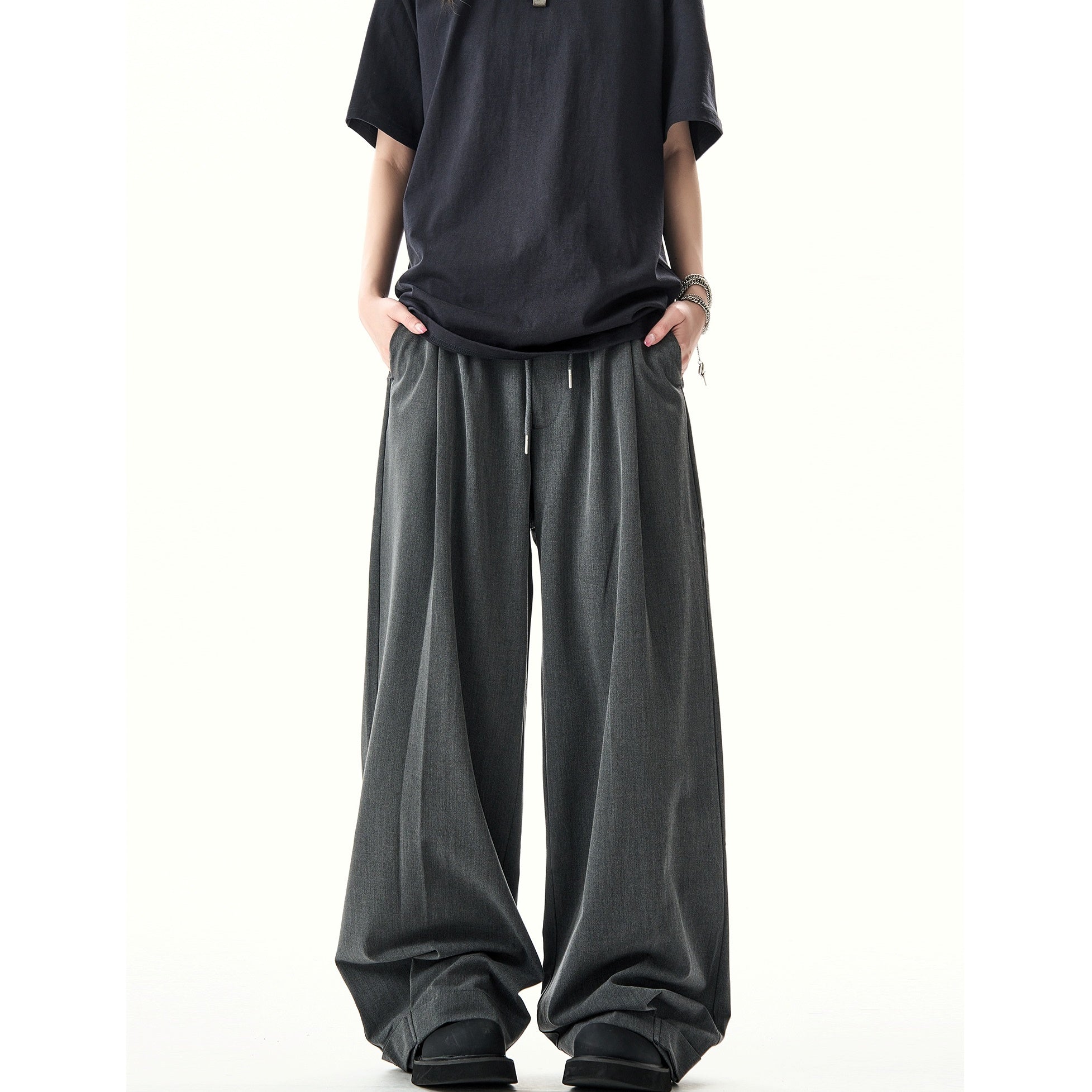 Relaxed Waist Tuck Wide-leg Straight Pants HG7135