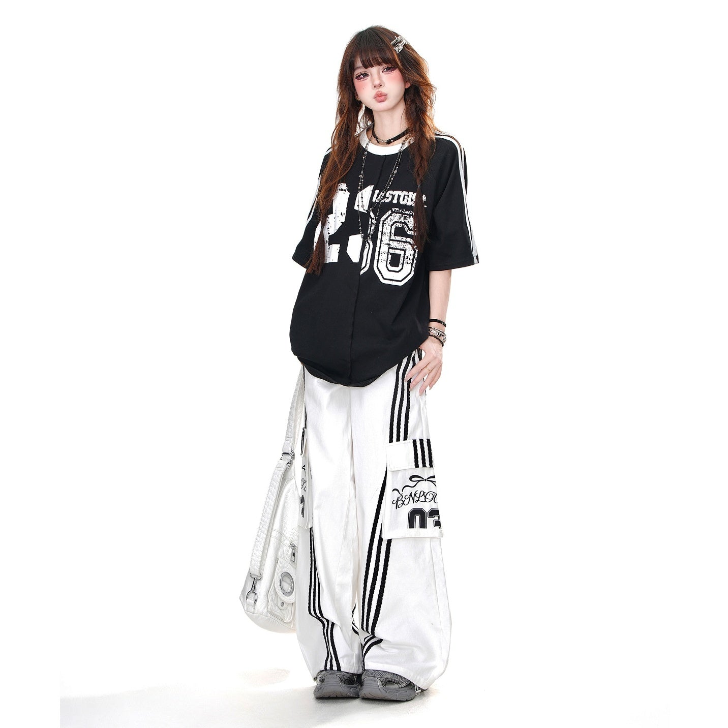 Line Sleeve Switching  Sports T-shirt KK2057