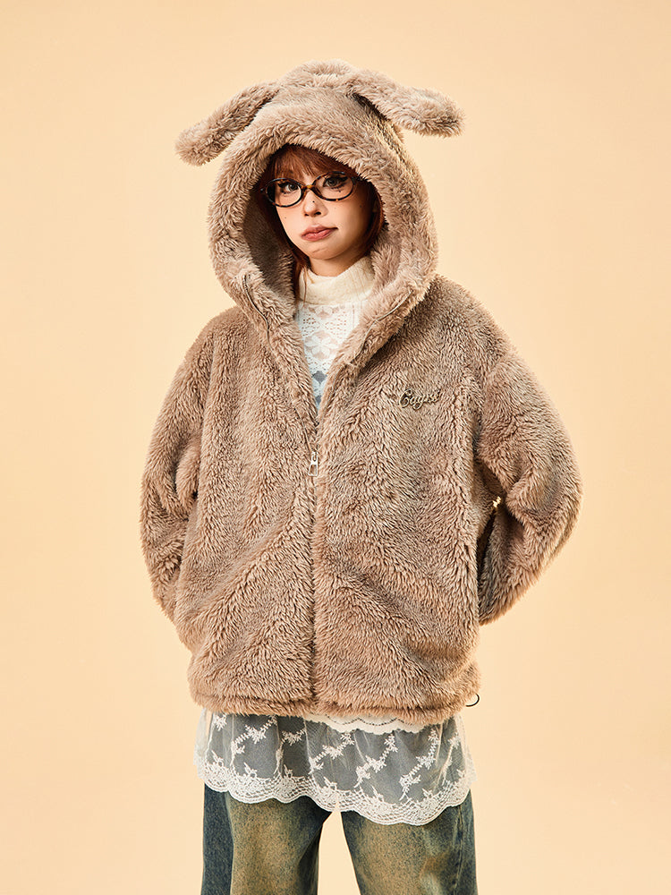 Cute Bunny Ears Hooded Fleece Jacket SP7002