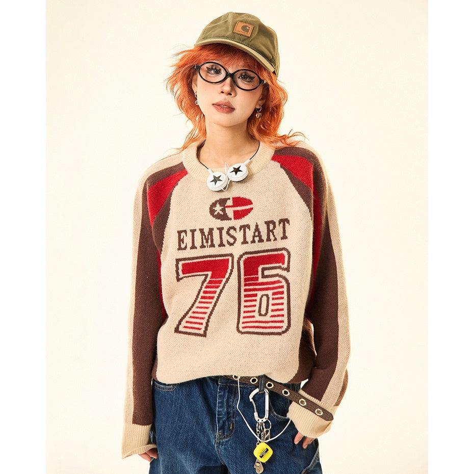 Sporty Letter Crew Neck Sweater MW9426