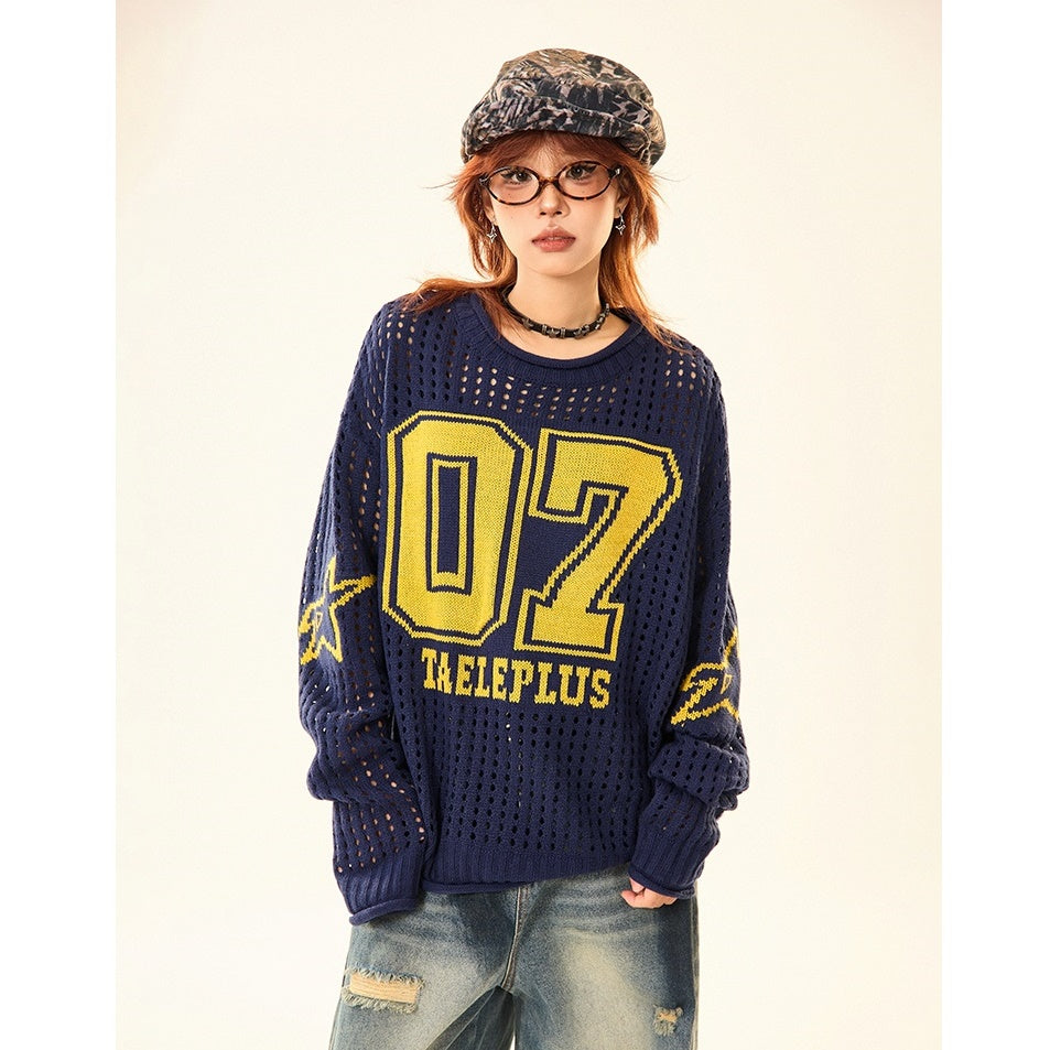 Cut-out Crew Neck Number Sweater MW9520