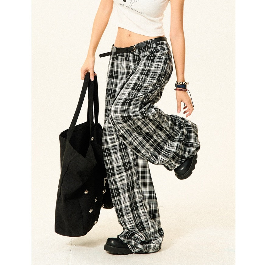 Monotone Plaid Low-waisted Wide-leg Pants YS7009