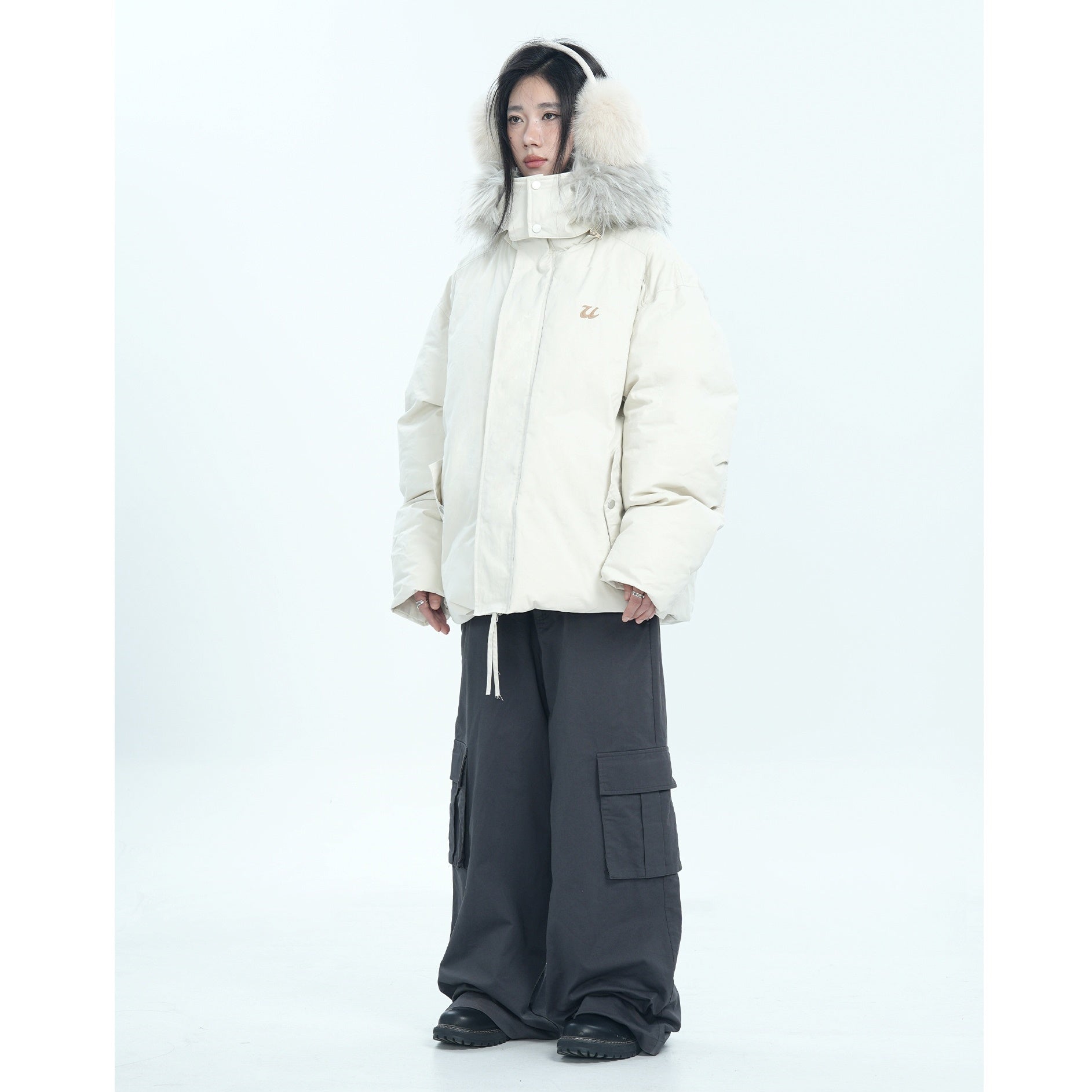 Fur Collar Simple Hooded Padded Jacket MW9670