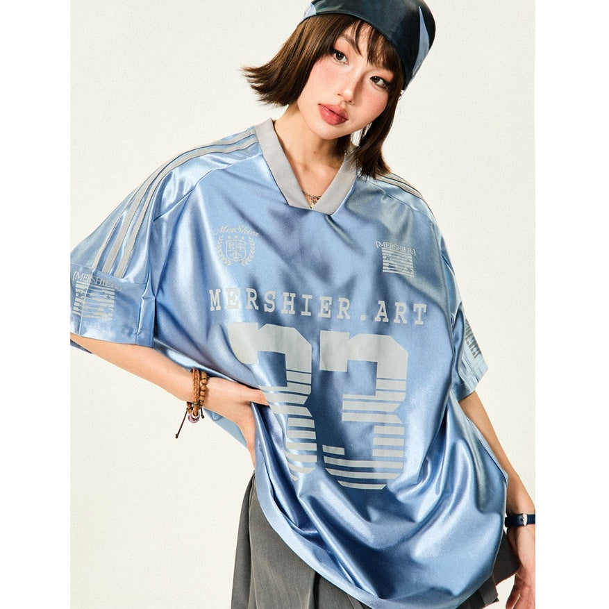 V-neck 33-Letter Sports Style T-shirt MW10104